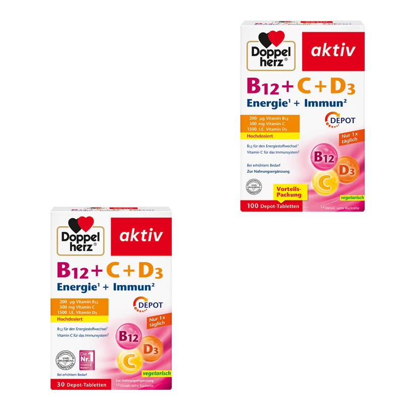 Doppelherz aktiv Vitamin B12 + C + D3, Depot in versch. Mengen
